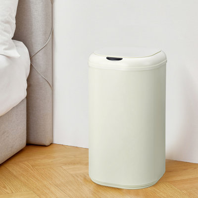 Poubelle de cuisine à capteur de mouvement 8 gallons, poubelle automatique sans couvercle avec couvercle, poubelle cylindrique en acier inoxydable de 30 L, poubelle intelligente pour salle de bain, salon, bureau à domicile, beige