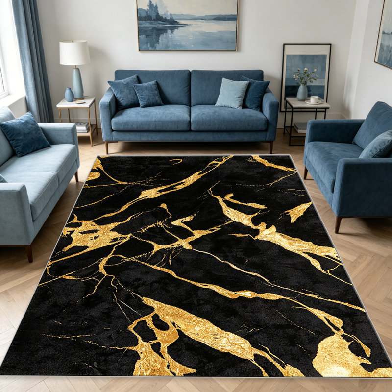 Marble Gold & Black carpet-easy to clean, machine-washable, soft and comfortable; suitable for door mats, kitchens, living rooms, bedrooms, corridors, and laundry areas. Easy to clean, durable carpet for home decoration.