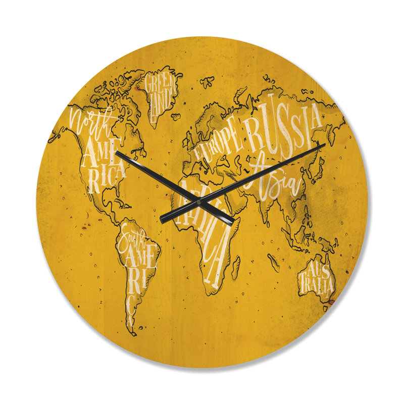 Horloge murale rétro en bois mappemonde, Moyenne