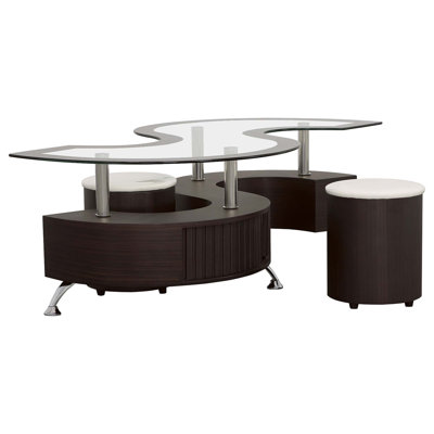 Ensemble de tables basses Striking S-Curve avec rangement dissimulé et tabourets polyvalents