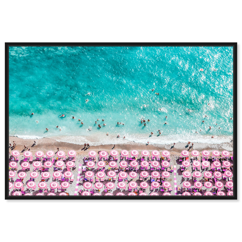 Paradise Beach Umbrellas - impression, H 16 po x l 24 po, Cadre flottant noir