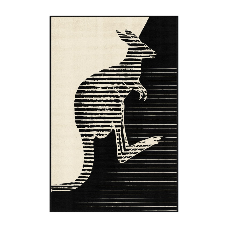 Machine Washable Ozgur Kangaroo Marsupial Modern & Contemporary Striped Rug in Gray – Black Binding, 2x5