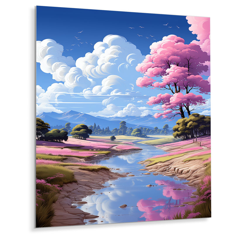Rose et bleu, rivière Traverse rose - Paysage abstrait, H 20 po x l 12 po x P 1 po