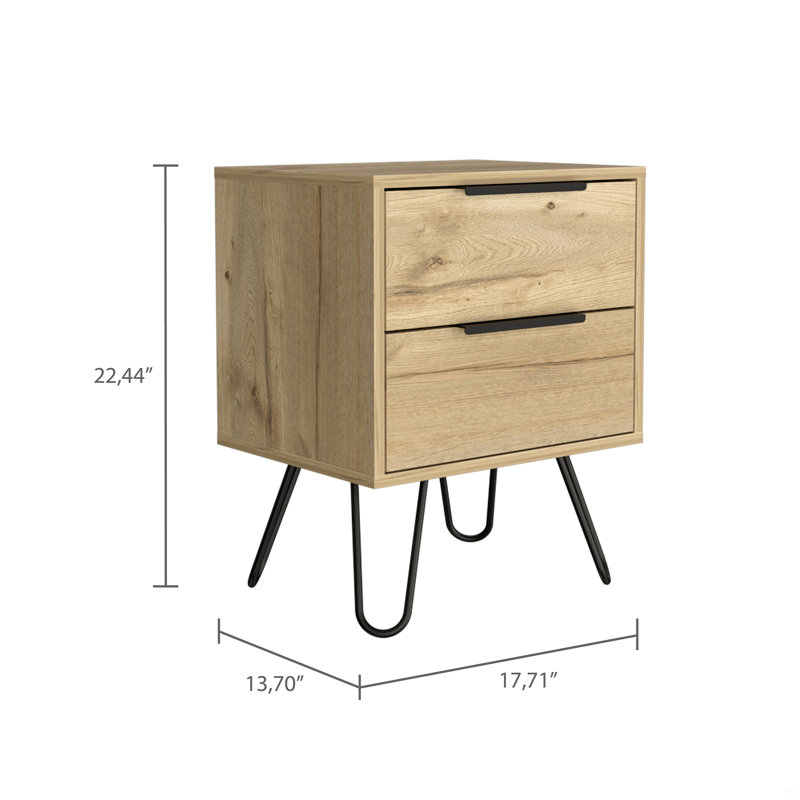 2 tables de chevet, table de bout, table d'appoint à quatre pieds, deux tiroirs, Beige