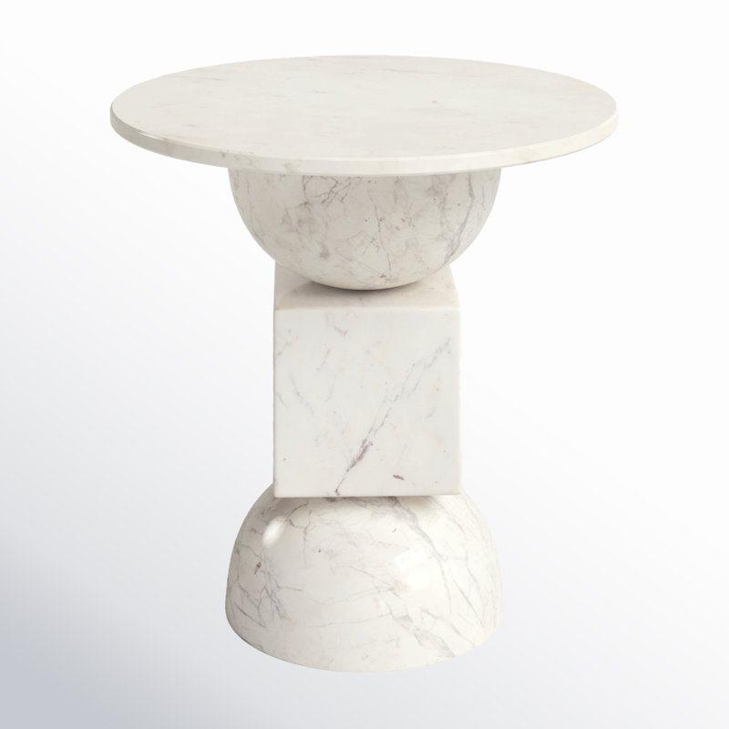 Zed Genuine Marble Pedestal End Table, Polished White
