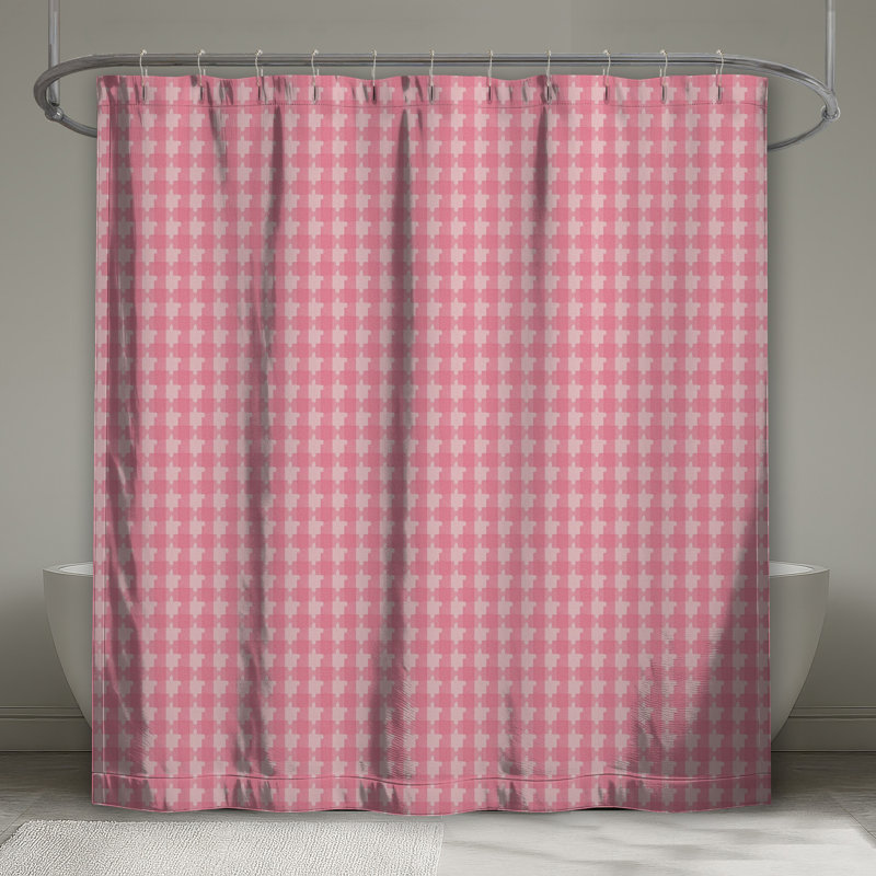 Rideau de douche rose à motif pied-de-poule très long, 70 po L x 93 po H