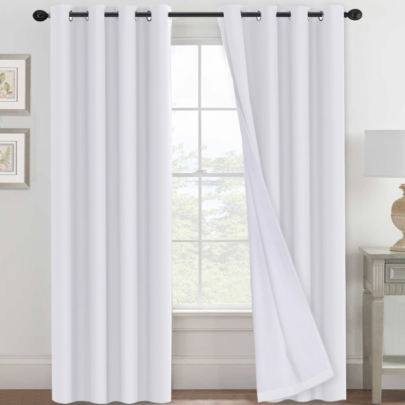 Adona Thermal Insulated Bedroom Curtain Solid Color Room Darkening Blackout Grommet Heat Blocker Curtain Panels with White Liner