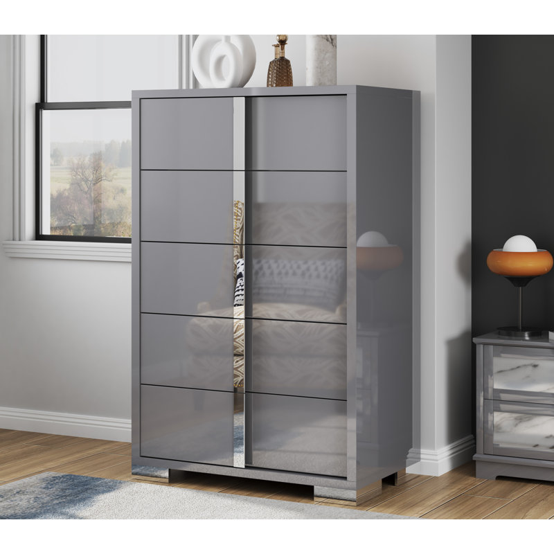Commode verticale 5 tiroirs Dulane, Gris