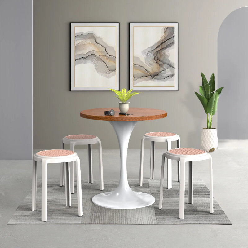 Ensemble de 2 tabourets ronds en plastique empilables Alysoun, Blanc