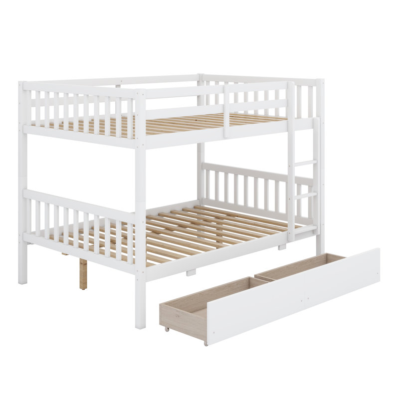 Space-Saving Bunk Bed Featuring Storage Drawers, Easy Conversion To Separate Beds, And Protective Rails, White