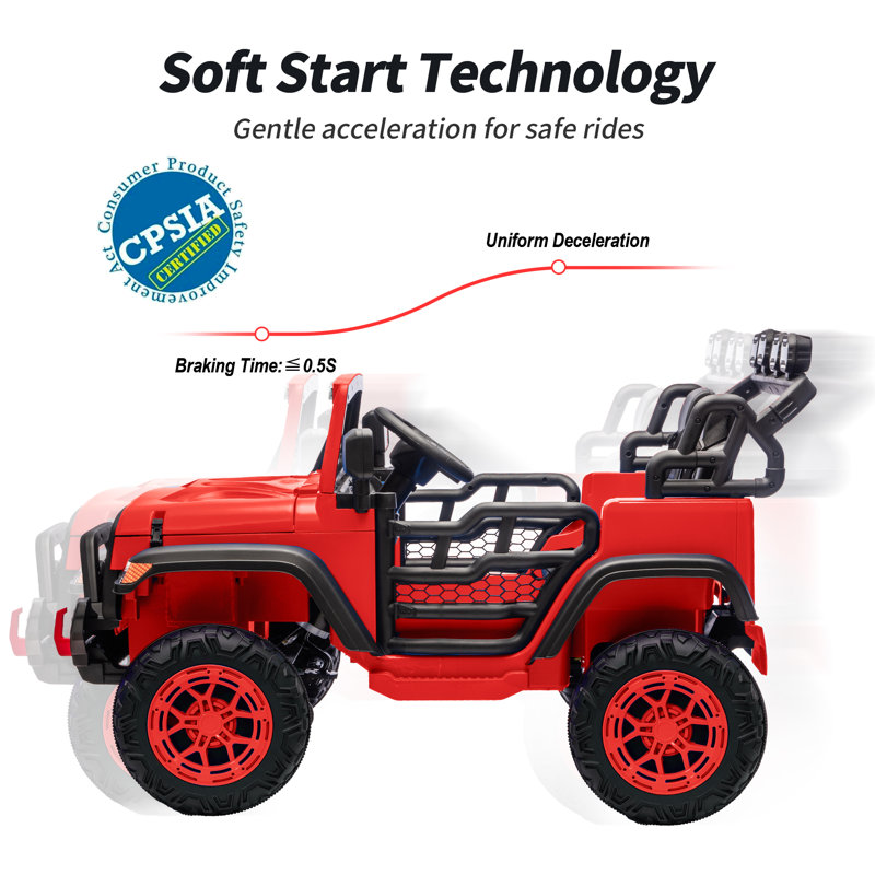 Outfunny 2-Seater Ride on Car Truck, 24V 2WD Ride on Toy Electric Car for Kids  w/Remote and Bluetooth ,Red, Red