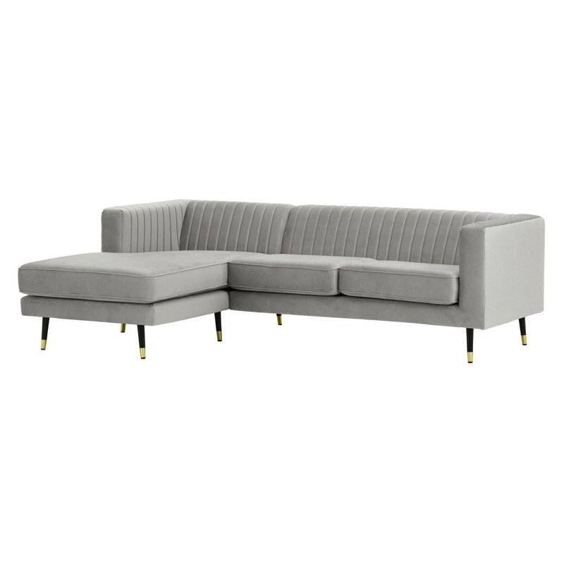Monaville 4 Seater Velvet Sofa & Chaise, Grey, Left Hand Facing