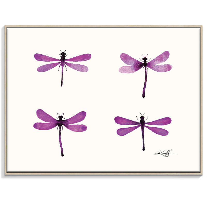 Four Dragonflies 5 by Kathy Morton Stanion - Painting on Canvas, Timber Floater Framed, 76cm H x 102cm W