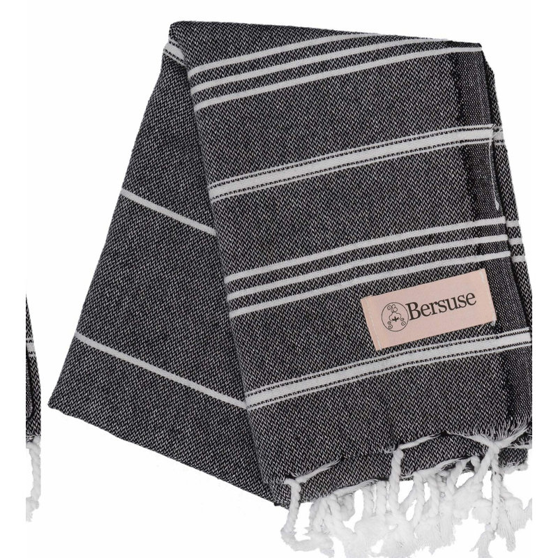 PureCotton Anatolia Turkish Hand Towel - 100% Cotton, 23x43 Inches, Black