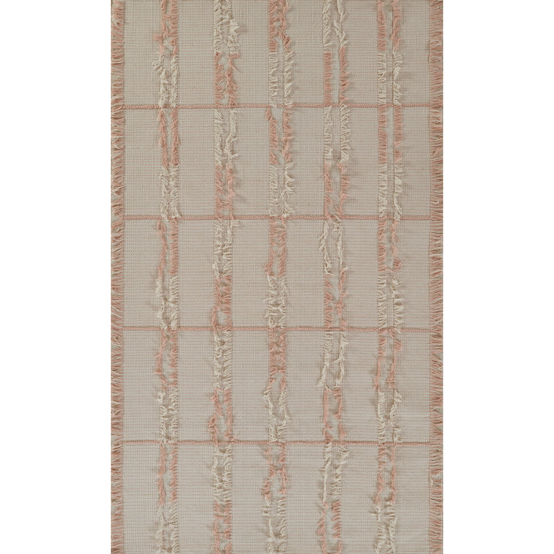 Charlie Striped Handmade Handwoven Wool Pink Area Rug, Rectangle 5' x 8'