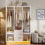  Armoire penderie 4 portes avec éclairage à DEL et miroir, armoire de chambre à coucher grande capacité avec armoire et tiroirs