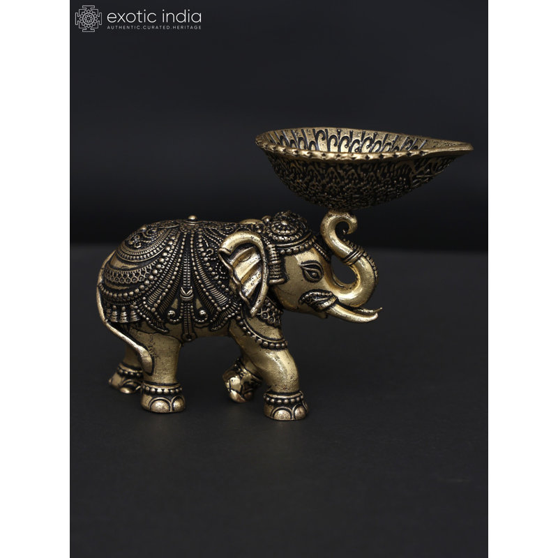 3 Inch Small Brass Elephant with Diya