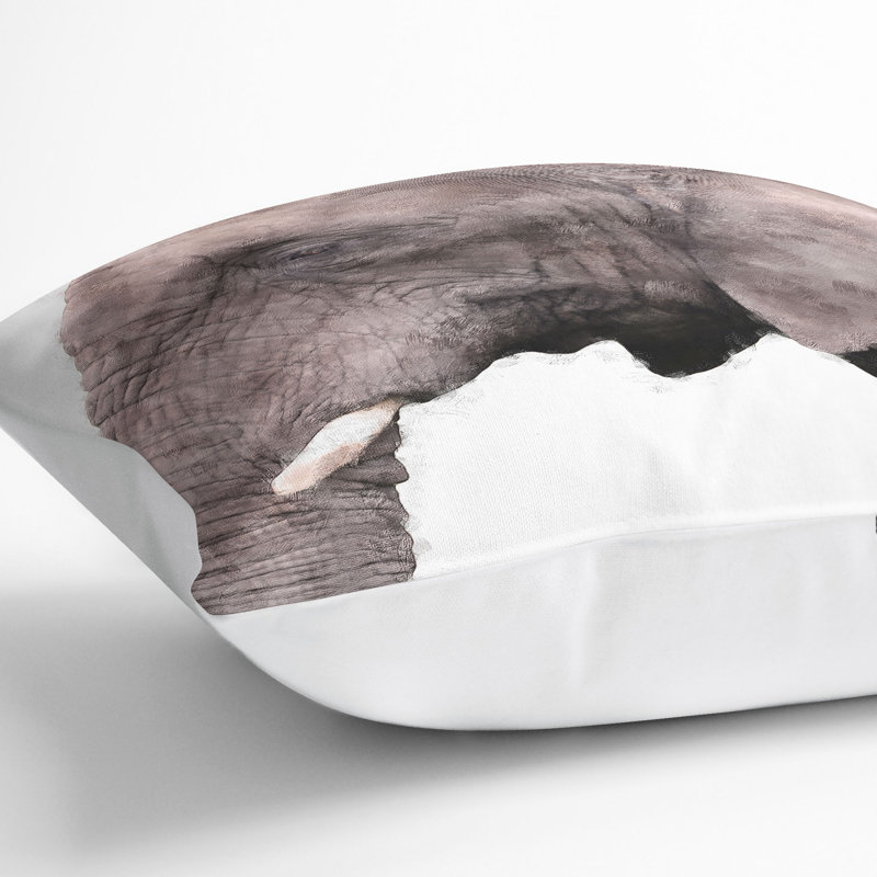 Portrait of an Elephant Cushion with Filling, 55cm H x 55cm W x 20cm D, White