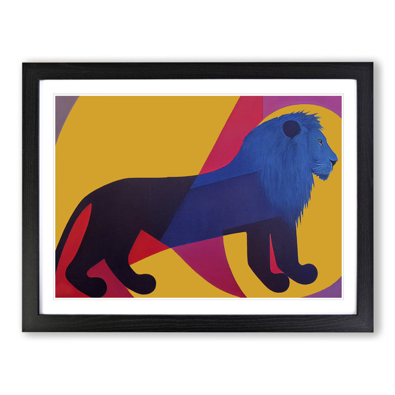 Lion Abstract - Single Picture Frame Print, Black, 46cm H x 64cm W x 2cm D