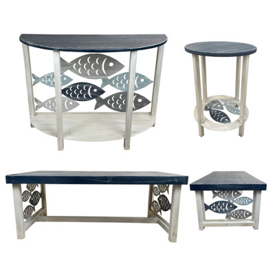 Ensemble de mobilier Nautical School of Fish: 1 table basse, 1 canapé, 2 tables de bout rondes
