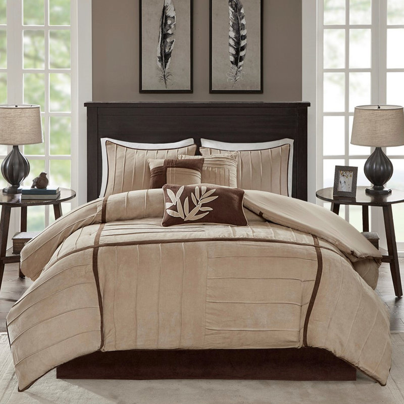 Édredon très grand en faux suède beige - Tissu, style moderne rembourré pour le confort, Beige