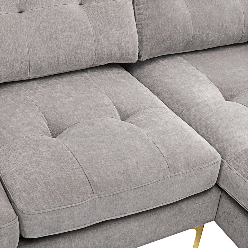 Canapé-lit modulaire convertible avec repose-pieds mobile, Velours gris clair