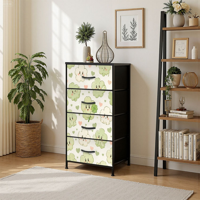 Commode de rangement verticale 4 tiroirs Mignon trèfle kawaii trèfle pastel avec tiroirs en bois