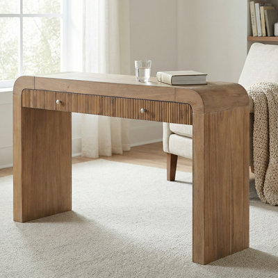Rustic Charm Console Table With Fluted Drawer & Adjustable Legs - Perfect For Living Room Decor