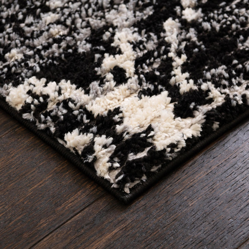 Tapis noir à motif géométrique Tucson, Tapis de couloir 2 pi 7 po x 12 pi