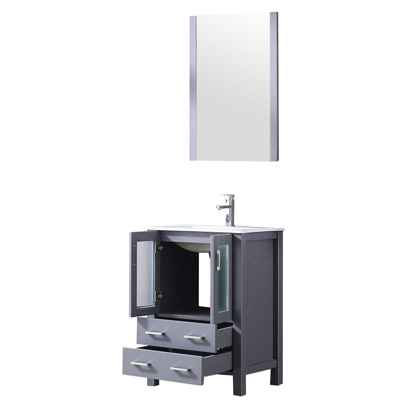 Poignée Wilbourn W Meuble-lavabo gris foncé avec comptoir en céramique blanche, robinet inclus, miroir 22 - surface de teinture pour salle de bain