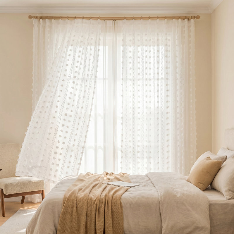 1PCS DIY White Pure Window Sheer Transparent Tulle Curtain, 52" W x 108" L