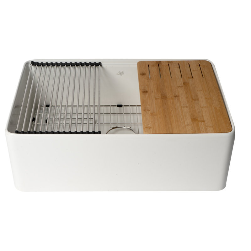 30'' L Single Bowl Fireclay Kitchen Sink, White
