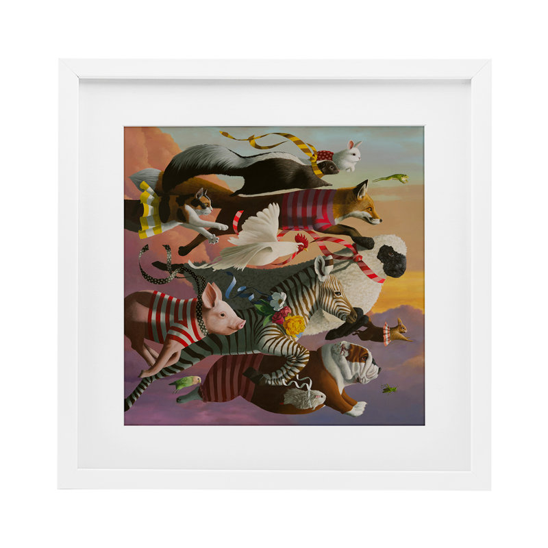 «Thick As Thieves Animals», reproduction encadrée sous verre, conception de Heather, H 13 po x l 13 po, Cadre blanc côtier