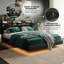 Floating Hydraulic PU Upholstered Ottoman Bed With LED & Charging Station (USB/Type-C), 140X200cm Double / 160X200cm King, Black Faux Leather Smart Storage-721734986