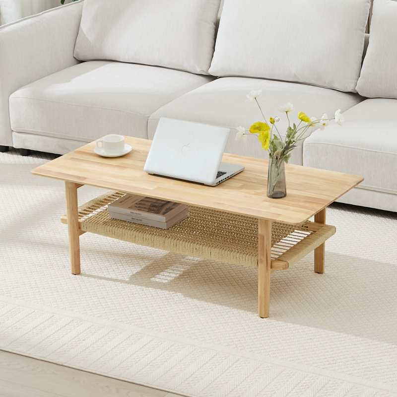 Table basse à 4 pieds avec rangement Yohaan, Naturel