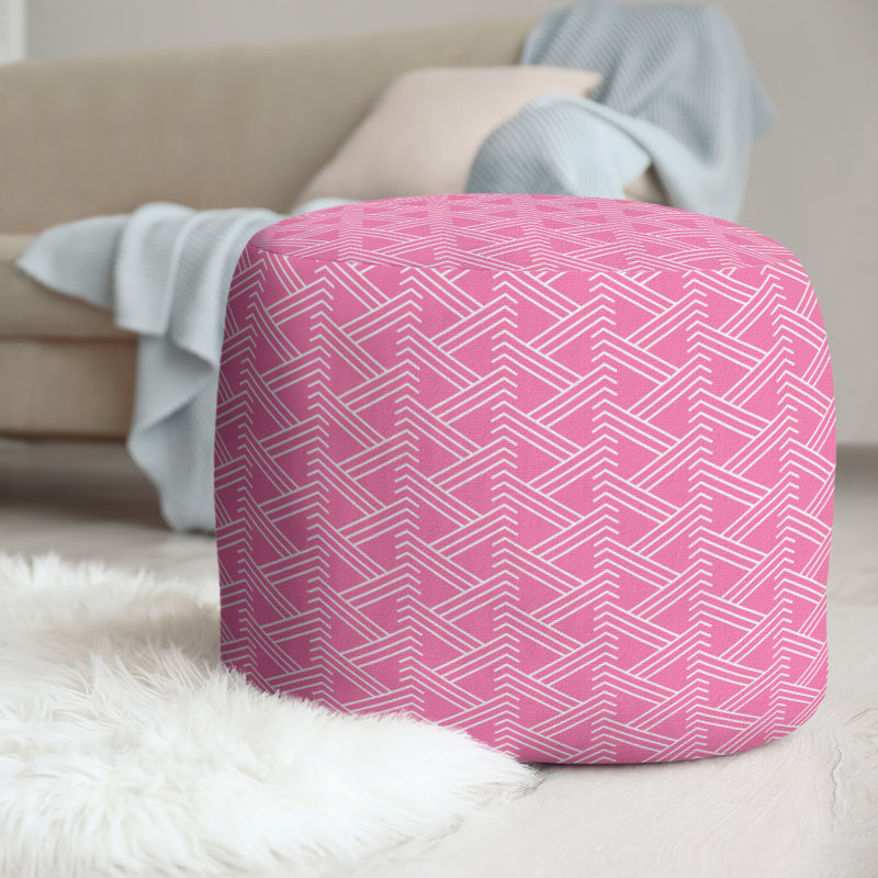 Upholstered Pouf, Pink/White