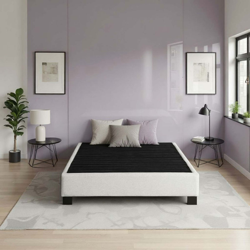 Base de lit tapissier moderne Modern Contempo, avoine, Grand lit, Beige