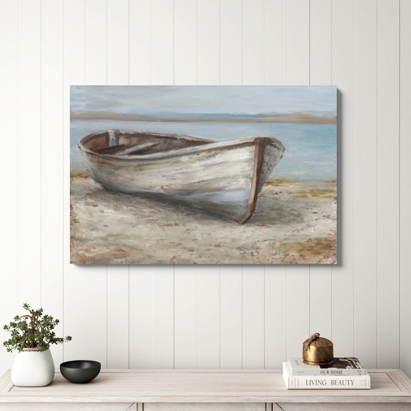 «Whitewashed Boat I» par Ethan Harper, reproduction d'art sur toile, H 32 po x l 48 po, Toile tendue, Sans cadre