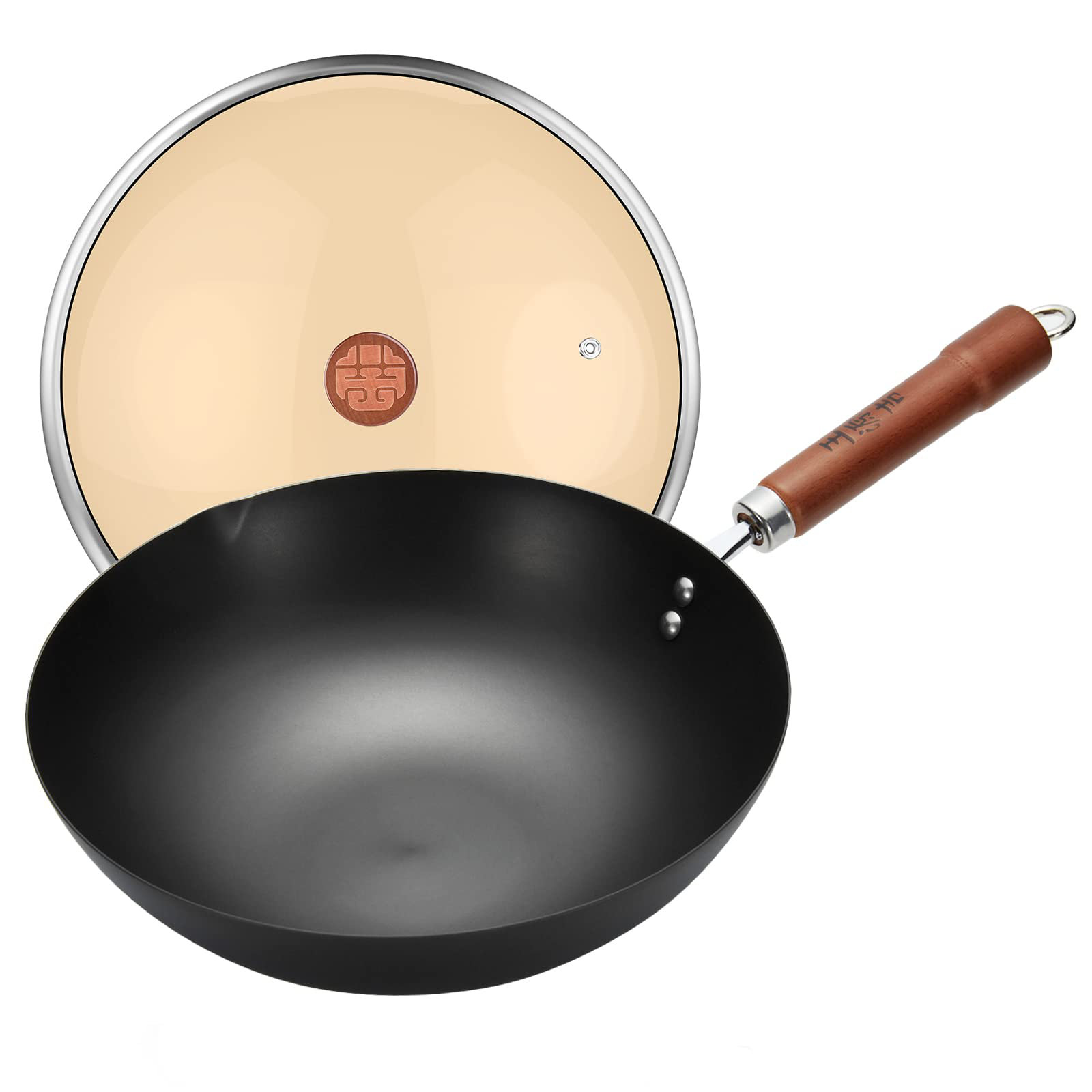 Round Bottom Wok 32cm Pre-Seasoned Carbon Steel Wok No Chemical Coating  Traditional Woks for Gas Cooktops Nonstick