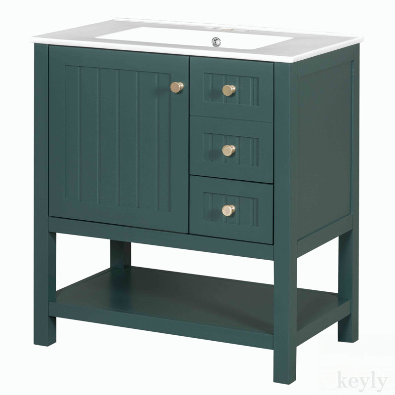 Meuble-lavabo simple 30 po avec plateau en céramique Deshong, Vert