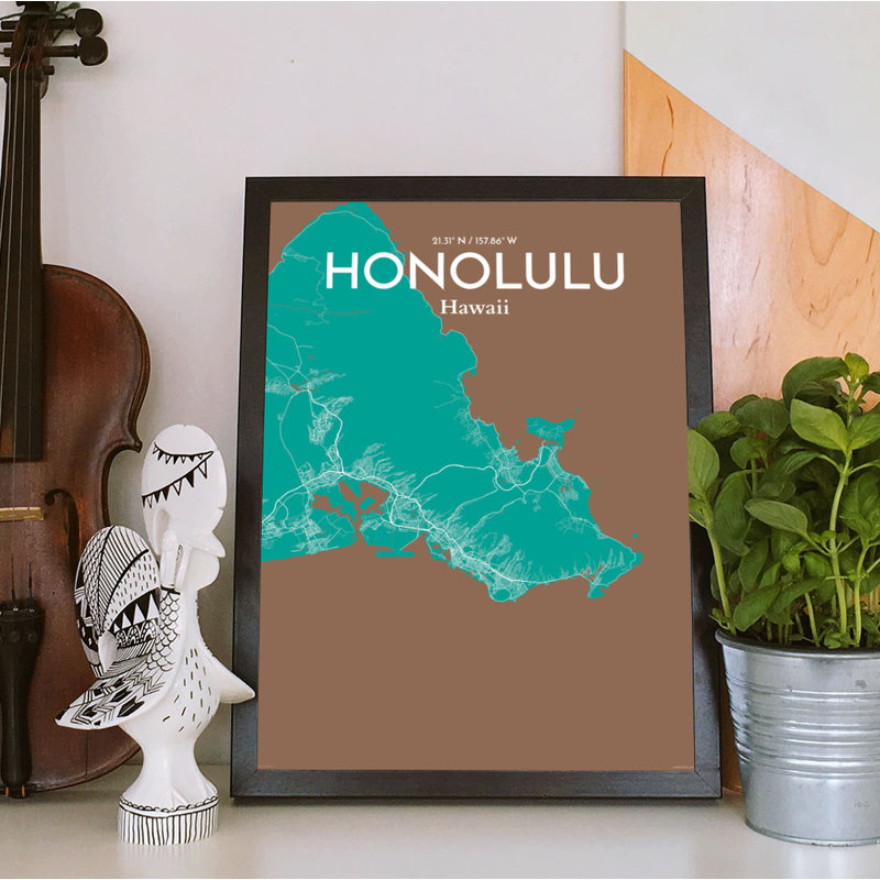 Honolulu City Map - No Frame Print, 70cm H x 50cm W x 0.13cm D