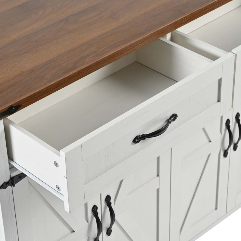 Farmhouse-Style Rolling Kitchen Island With Drop Leaf, Built-In Power Outlets, Adjustable Shelving, Spice Rack, And Locking Wheels For Flexible Storage And Workspace.