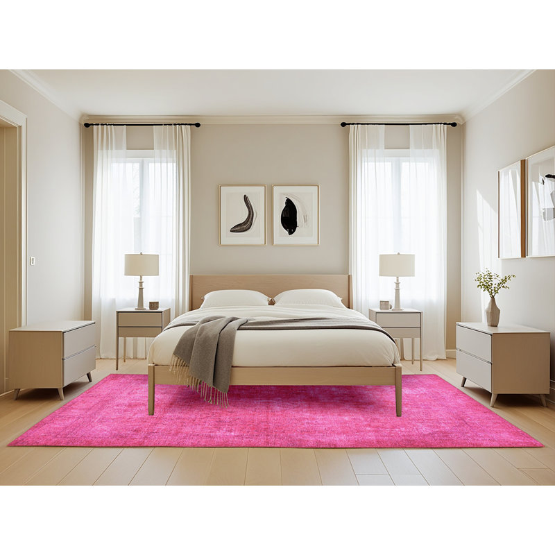 Tapis oriental en laine / polyester tissé à la machine en rose, Rectangle de 5 pi x 8 pi