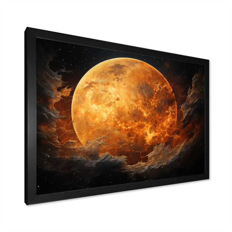 Planète Titan Misty Fiery sur toile, Cadre simple noir, H 16 po x l 32 po x P 1 po