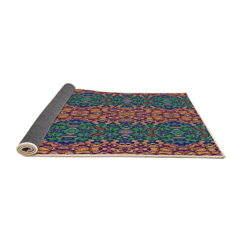 Tapis rouge/vert à motifs, Rond 6 pi