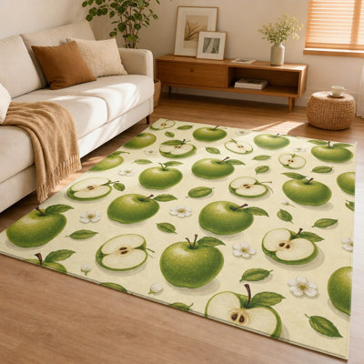 1Pcs Fresh Apple Print Area Rug - Vibrant Fruit Design, Easy Clean, Non-Slip, Decorative Floor Mat for Living Room, Bedroom, Kitchen, Playroom Indoor Use for home detor
