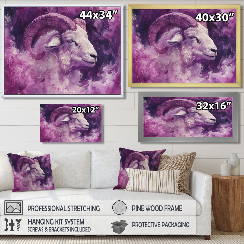 «Mauve et blanc» Astrologie Bélier ascendant II - Astronomie Bélier, art mural, Toile tendue, H 30 po x l 40 po