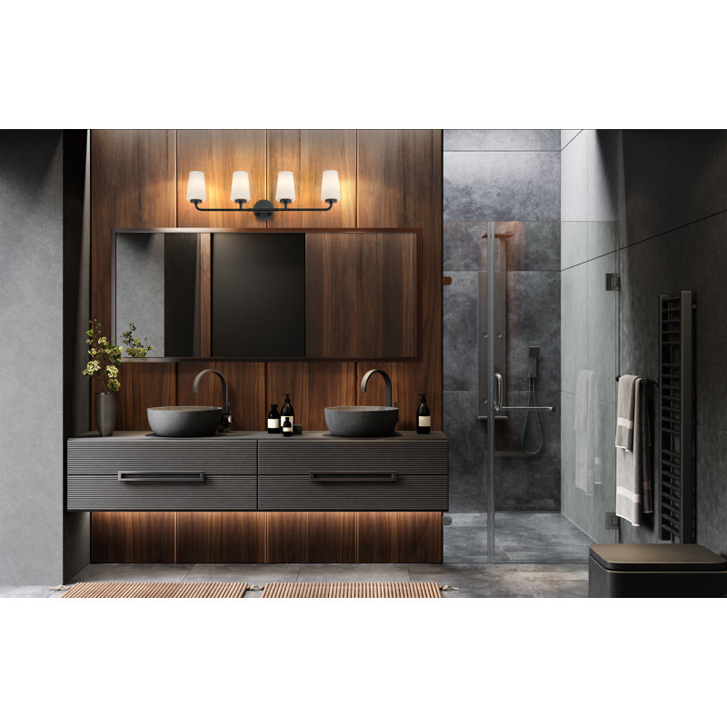 Coiffeuse Mathieson, H 9,5 po x l 32 po x P 6,5 po, Noir mat, Quatre lumières