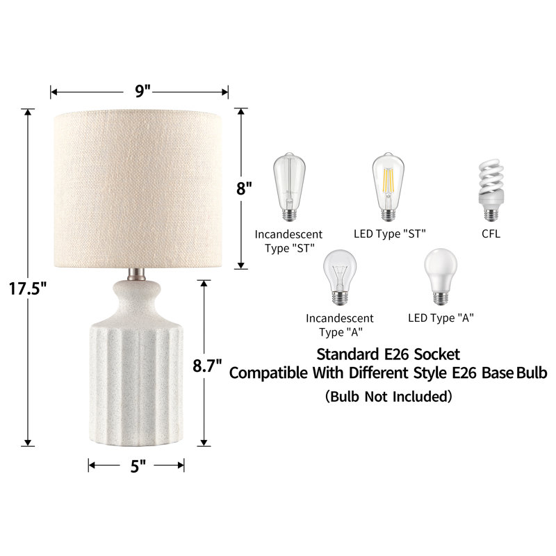 17.5" Ceramic Table Lamp, Sanded White