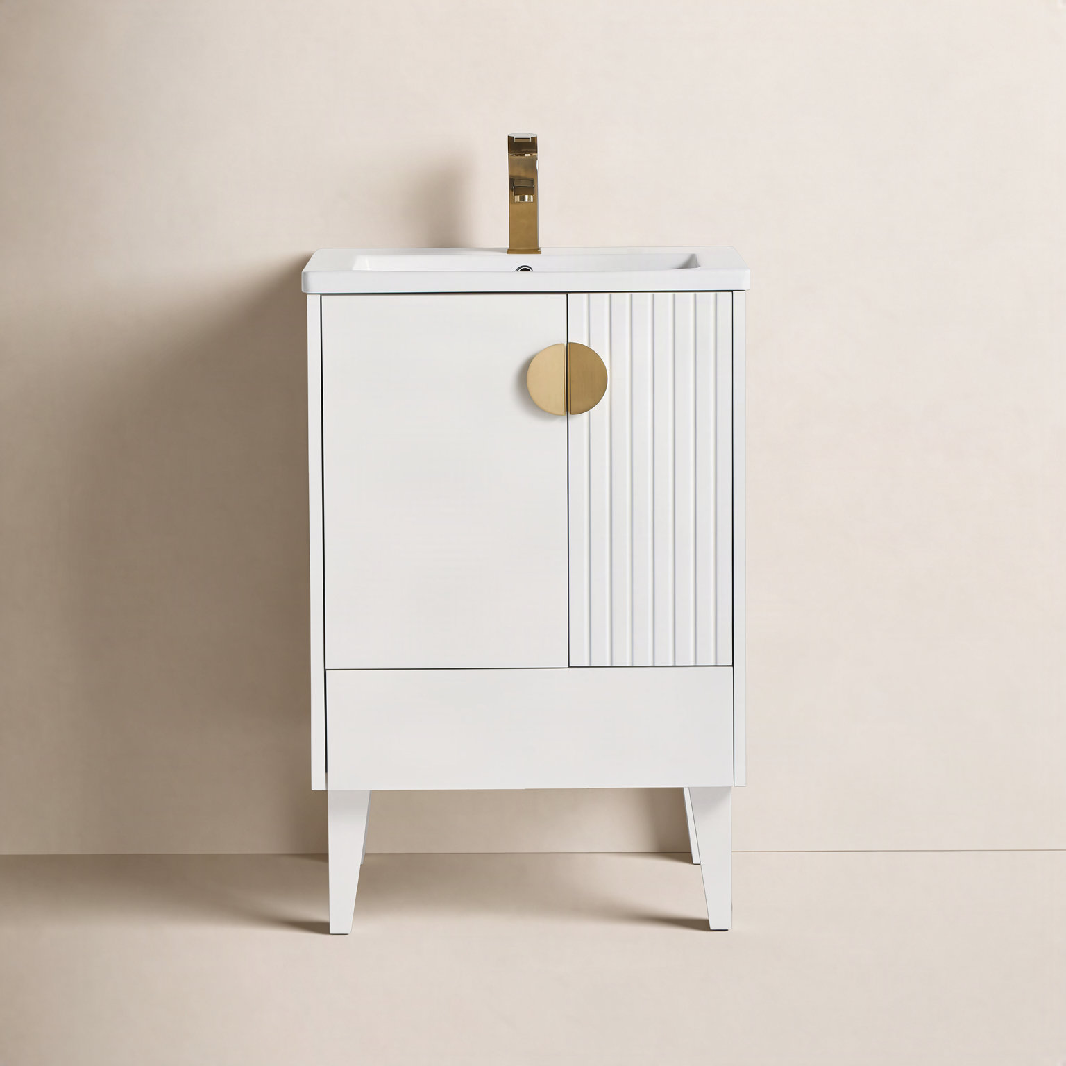 Saimah 24'' Single Bathroom Vanity, White Matte, Satin Brass